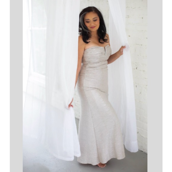 David’s Bridal Strapless Platinum Gown, Medium